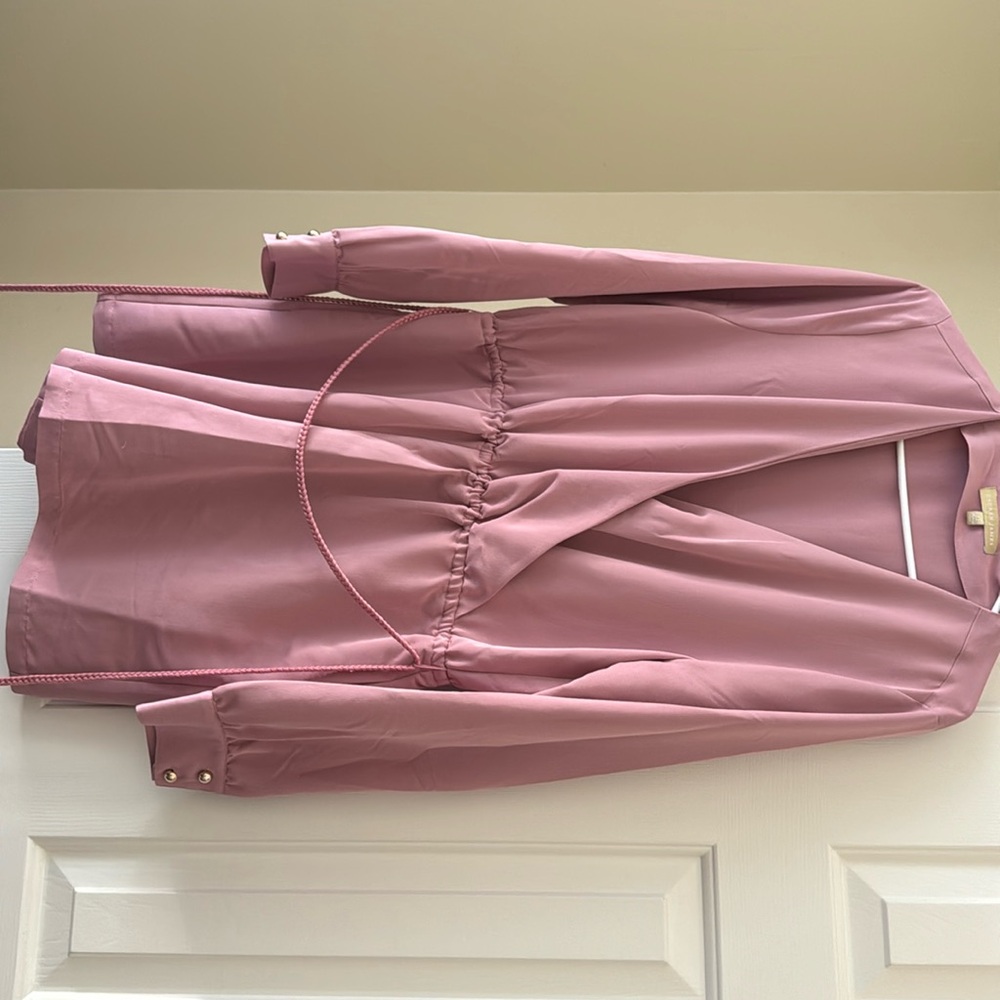 Lauren James pink romper with braided rope tie at waist